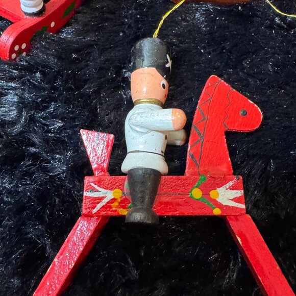 Vintage Wooden Rocking Horse Christmas Ornaments Set Of 3 - Picture 4 of 4